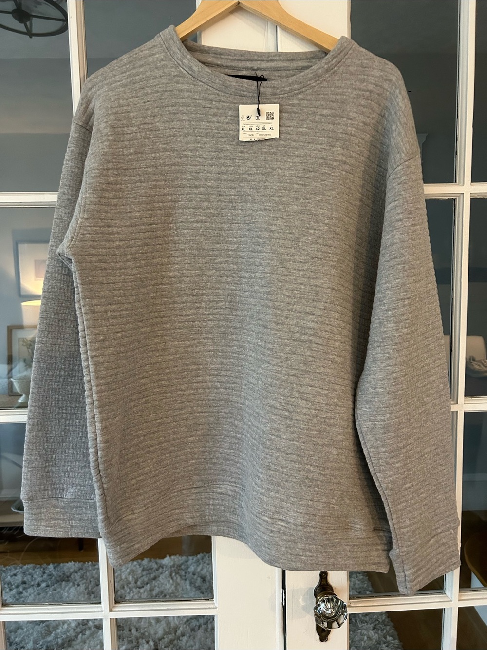 Pull&Bear Quilted Crewneck Sweater in Gray size XL